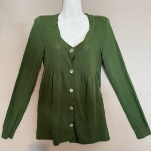 Vince 100% Cashmere Button Front Babydoll Cardigan Medium Green Womens Luxury